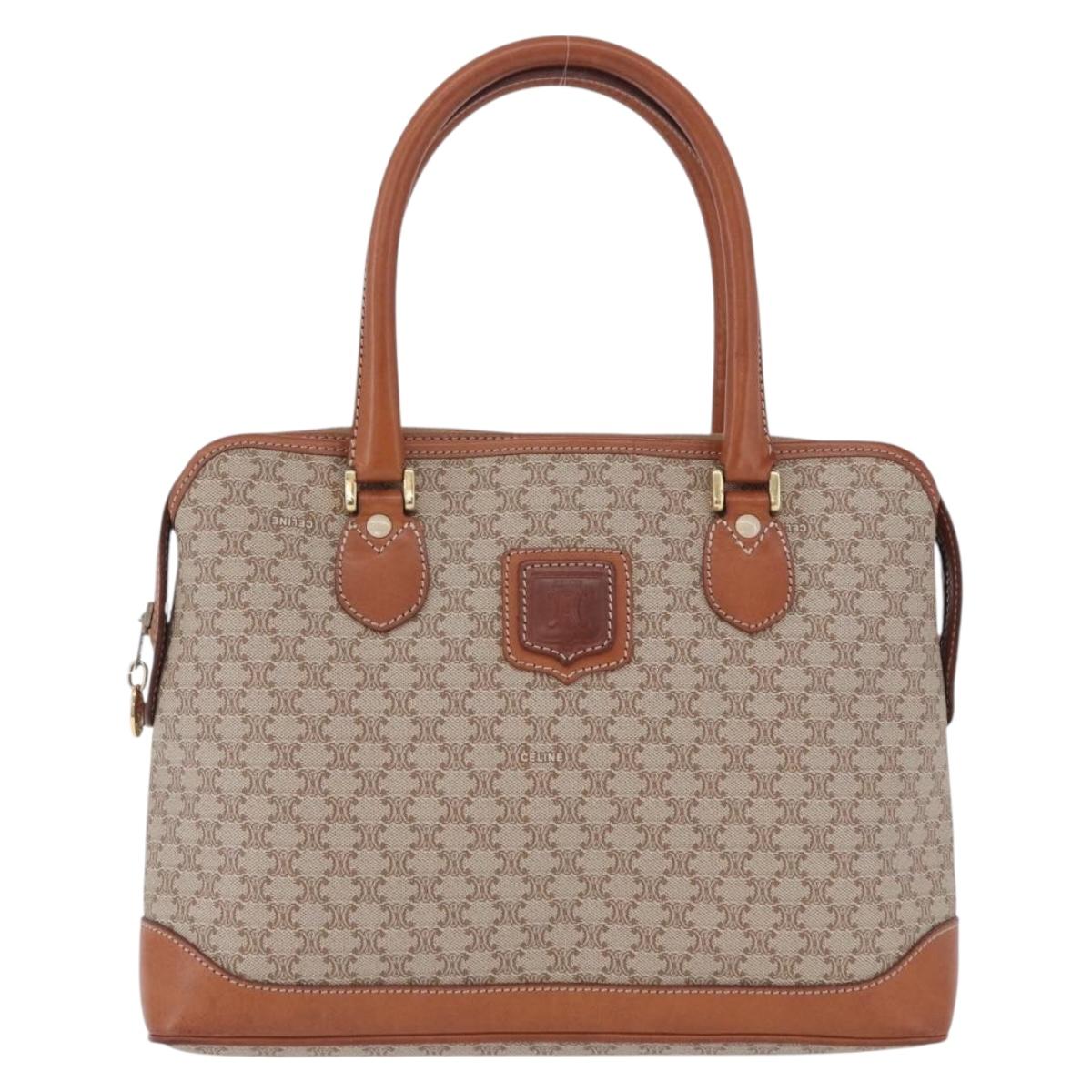 CELINE Macadam Hand Bag PVC Leather Beige Gold Tone Auth ka6244A