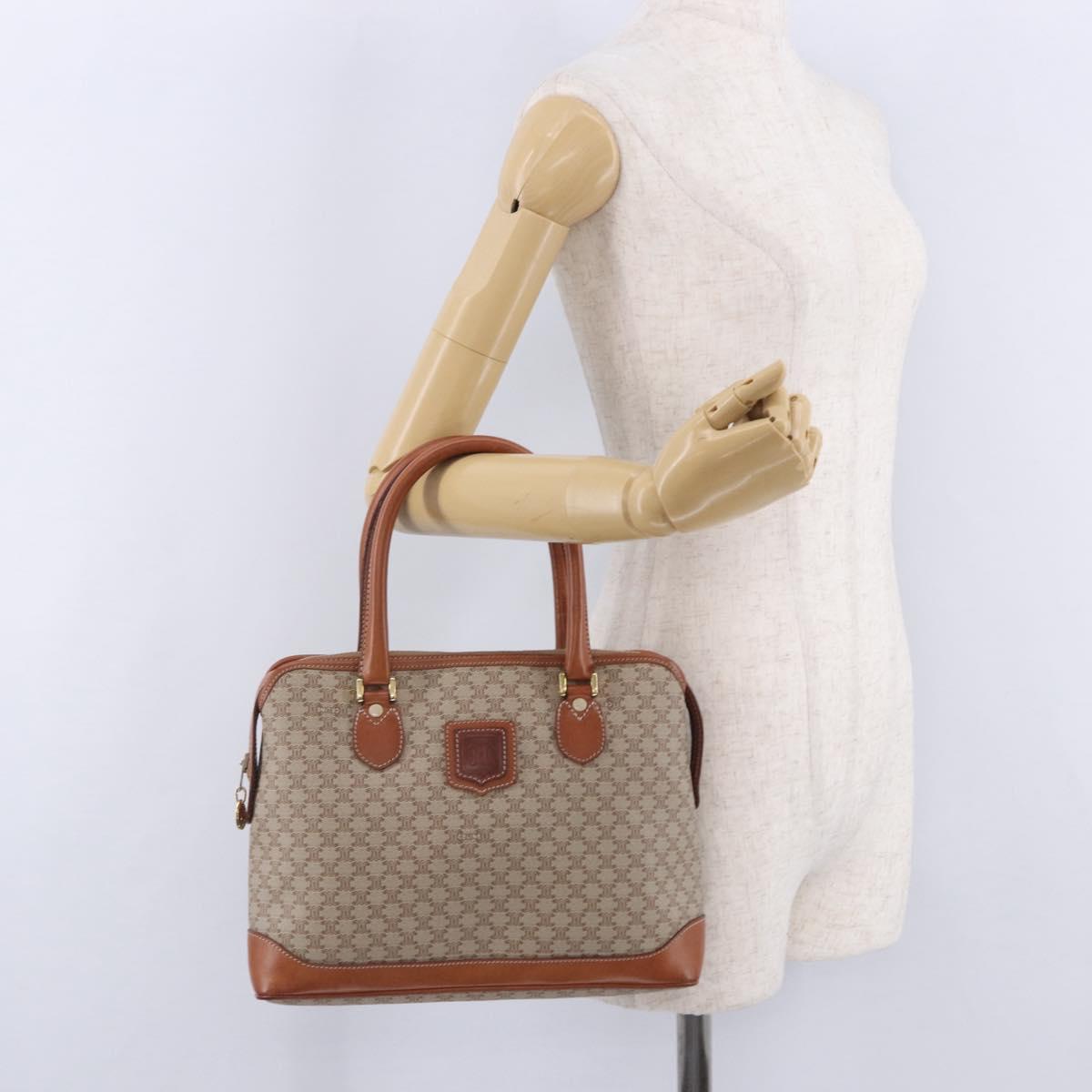 CELINE Macadam Hand Bag PVC Leather Beige Gold Tone Auth ka6244A