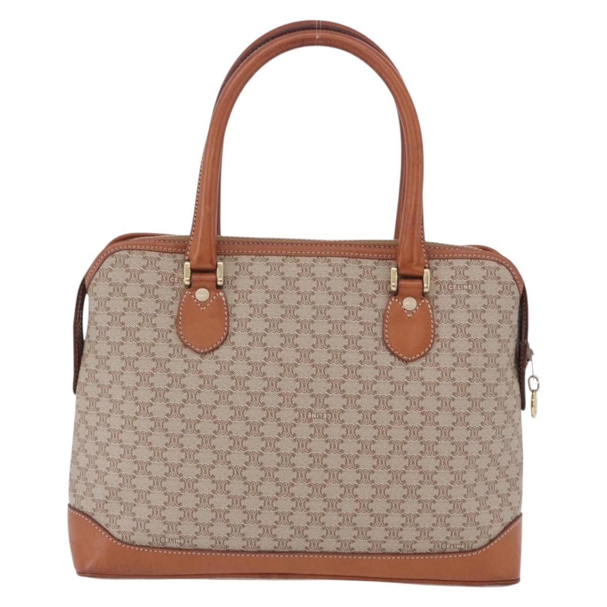 CELINE Macadam Hand Bag PVC Leather Beige Gold Tone Auth ka6244A