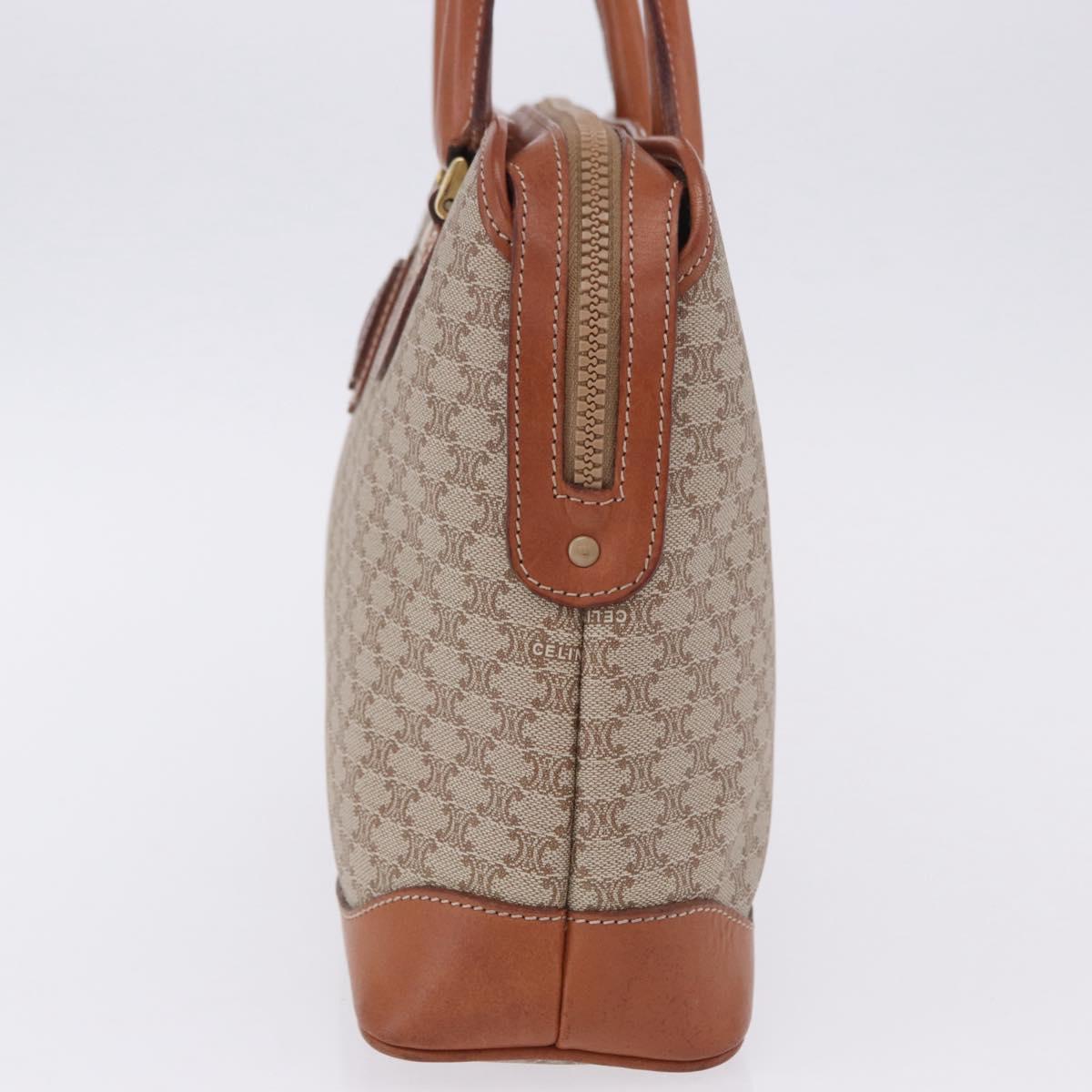 CELINE Macadam Hand Bag PVC Leather Beige Gold Tone Auth ka6244A