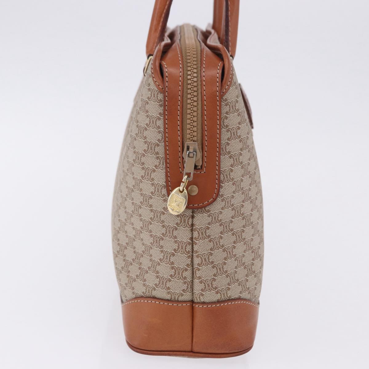 CELINE Macadam Hand Bag PVC Leather Beige Gold Tone Auth ka6244A