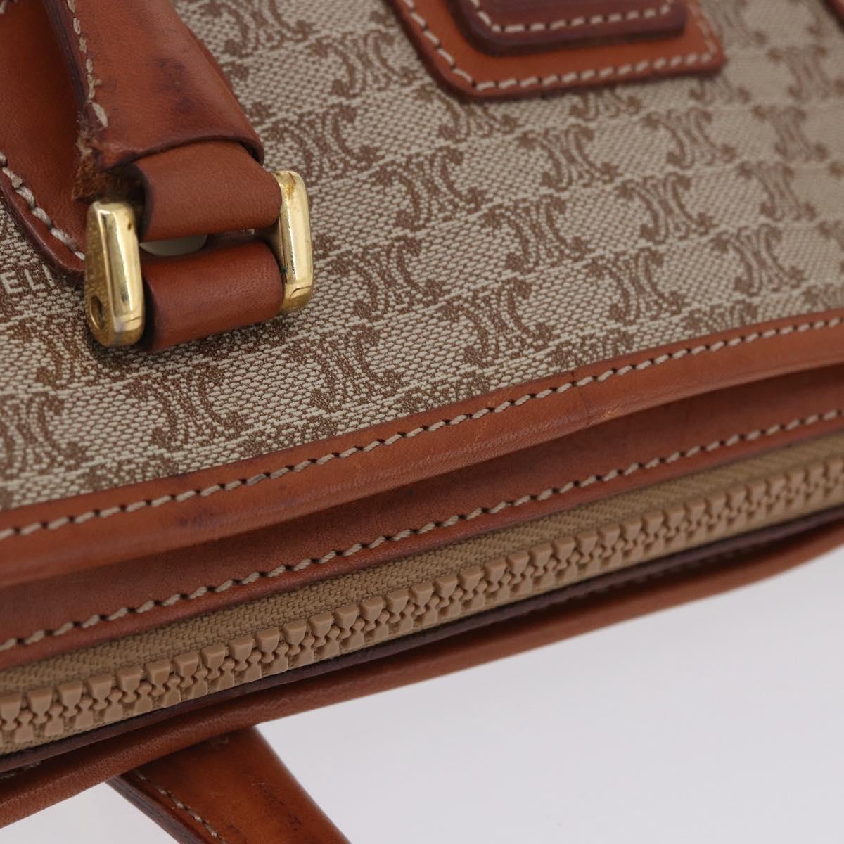 CELINE Macadam Hand Bag PVC Leather Beige Gold Tone Auth ka6244A