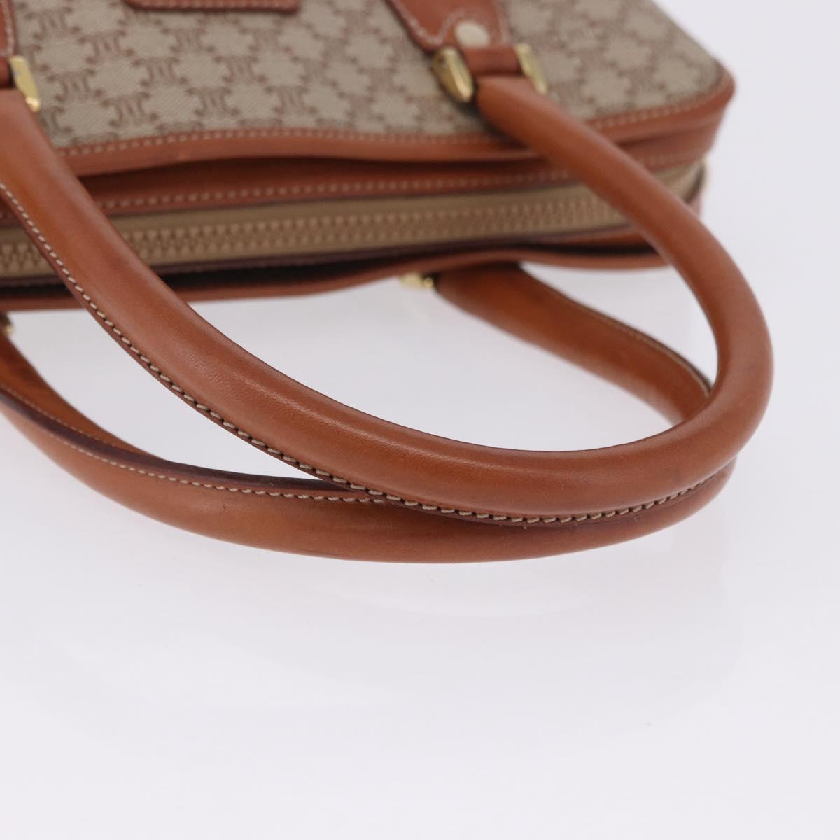 CELINE Macadam Hand Bag PVC Leather Beige Gold Tone Auth ka6244A
