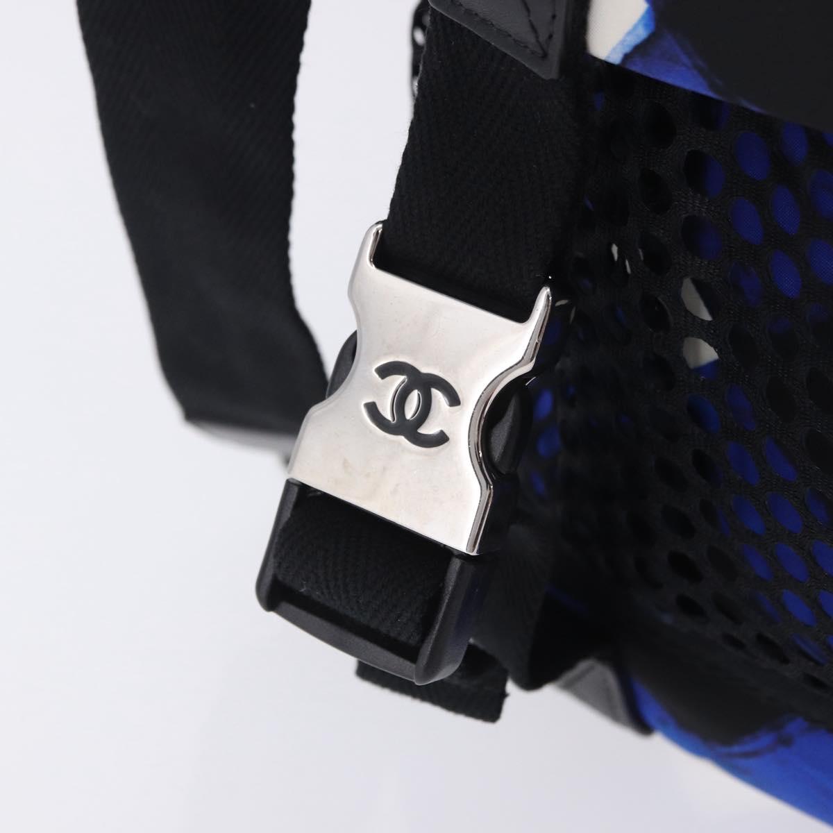 CHANEL Airline Tote Bag Nylon 2way Blue Silver CC Auth ka6246V