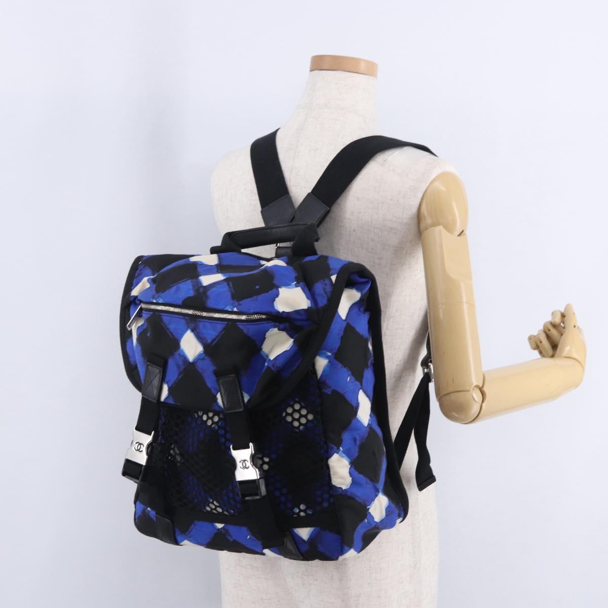 CHANEL Airline Tote Bag Nylon 2way Blue Silver CC Auth ka6246V