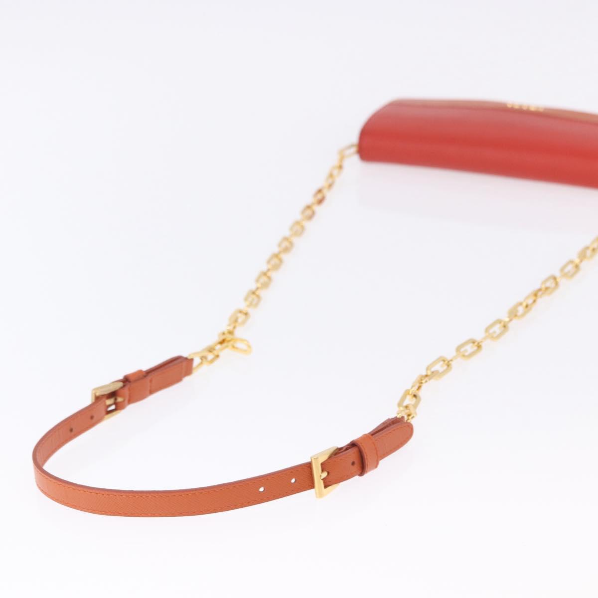PRADA Chain Shoulder Wallet Saffiano Leather Orange Gold Tone Auth ka6249