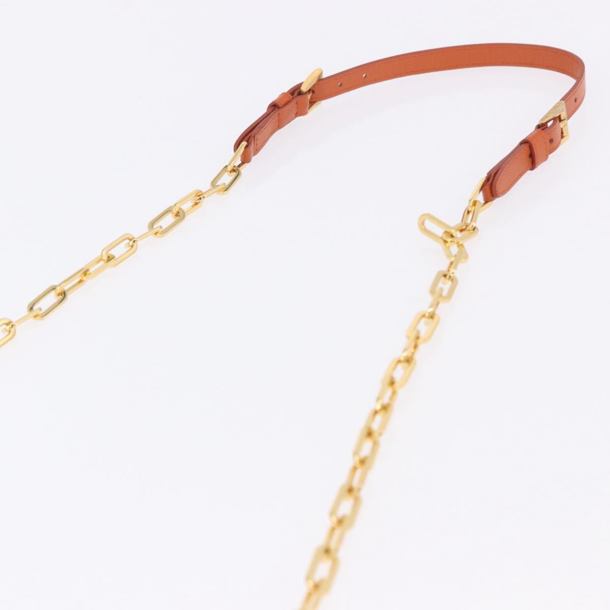 PRADA Chain Shoulder Wallet Saffiano Leather Orange Gold Tone Auth ka6249