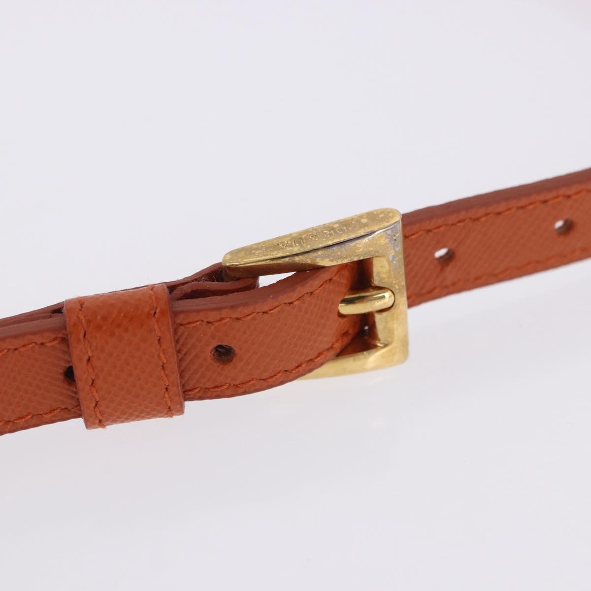 PRADA Chain Shoulder Wallet Saffiano Leather Orange Gold Tone Auth ka6249