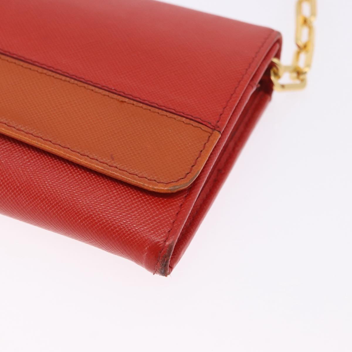 PRADA Chain Shoulder Wallet Saffiano Leather Orange Gold Tone Auth ka6249