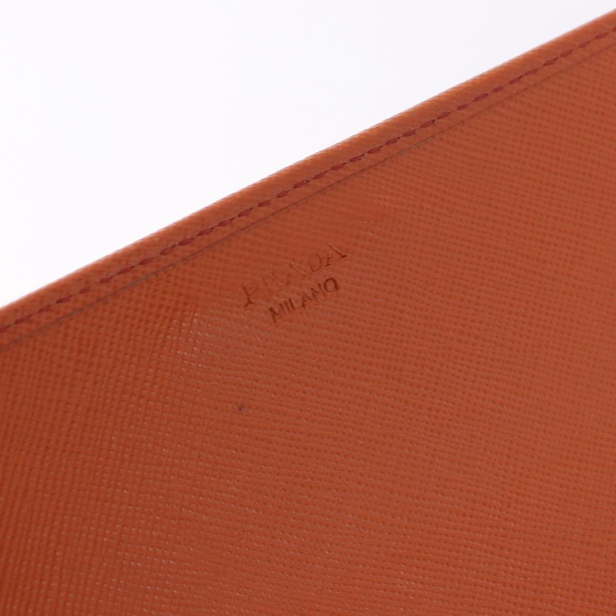 PRADA Chain Shoulder Wallet Saffiano Leather Orange Gold Tone Auth ka6249