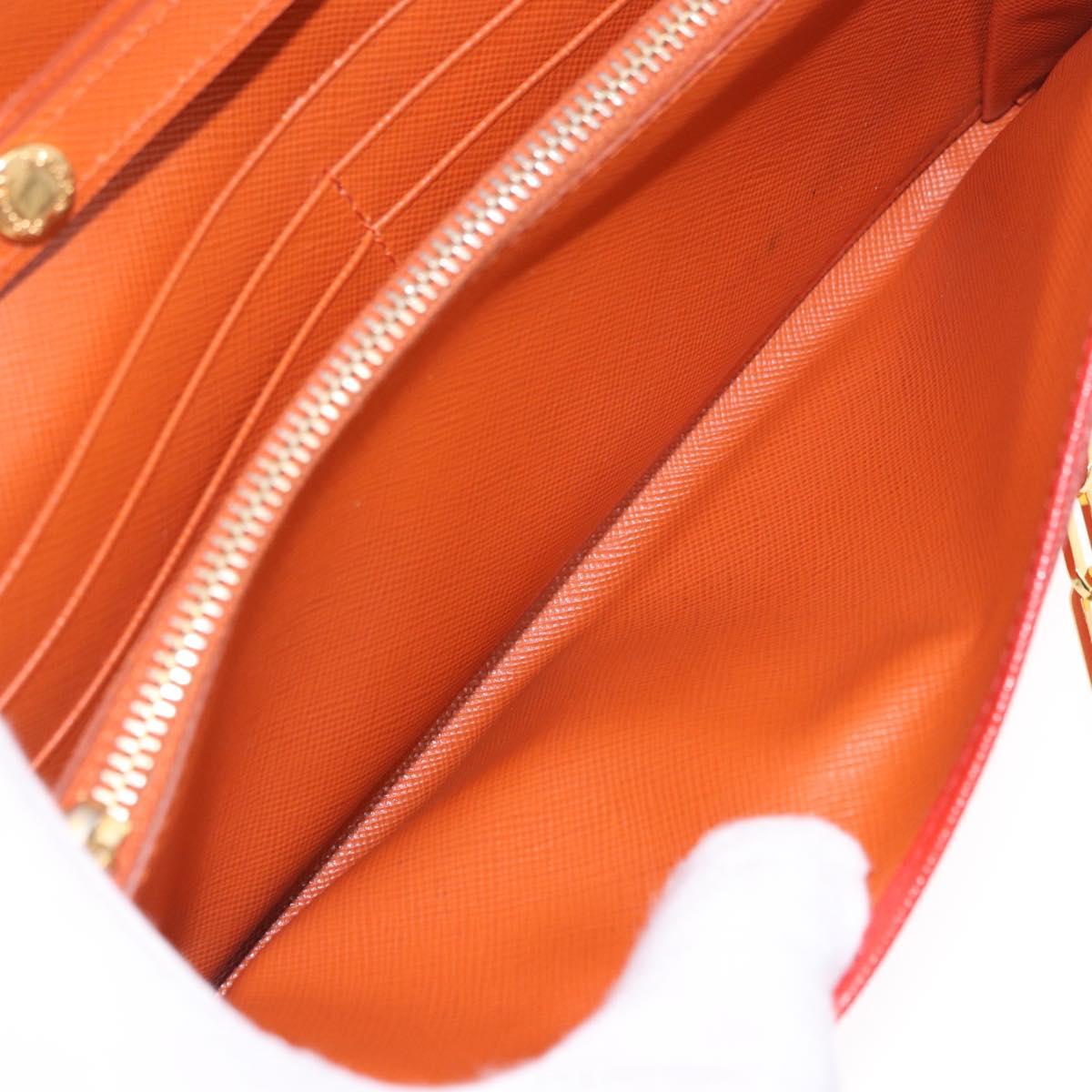 PRADA Chain Shoulder Wallet Saffiano Leather Orange Gold Tone Auth ka6249