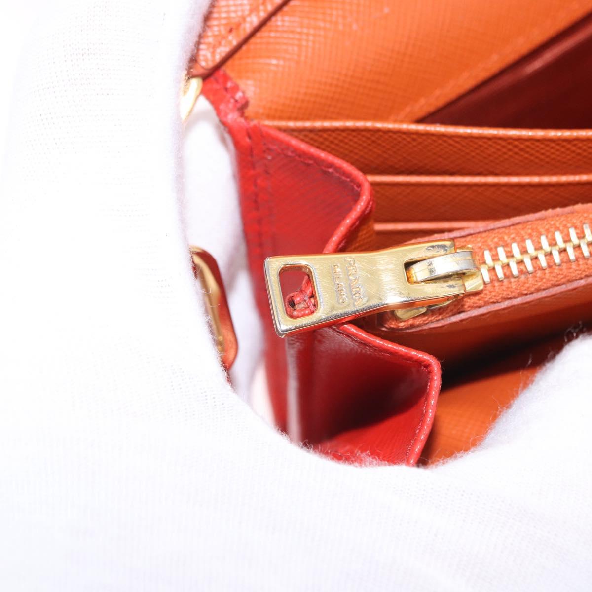 PRADA Chain Shoulder Wallet Saffiano Leather Orange Gold Tone Auth ka6249