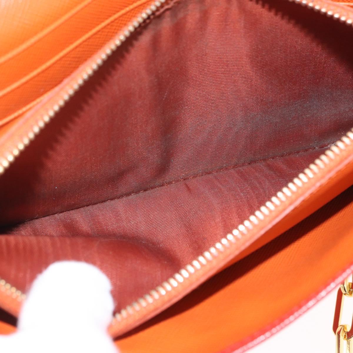 PRADA Chain Shoulder Wallet Saffiano Leather Orange Gold Tone Auth ka6249