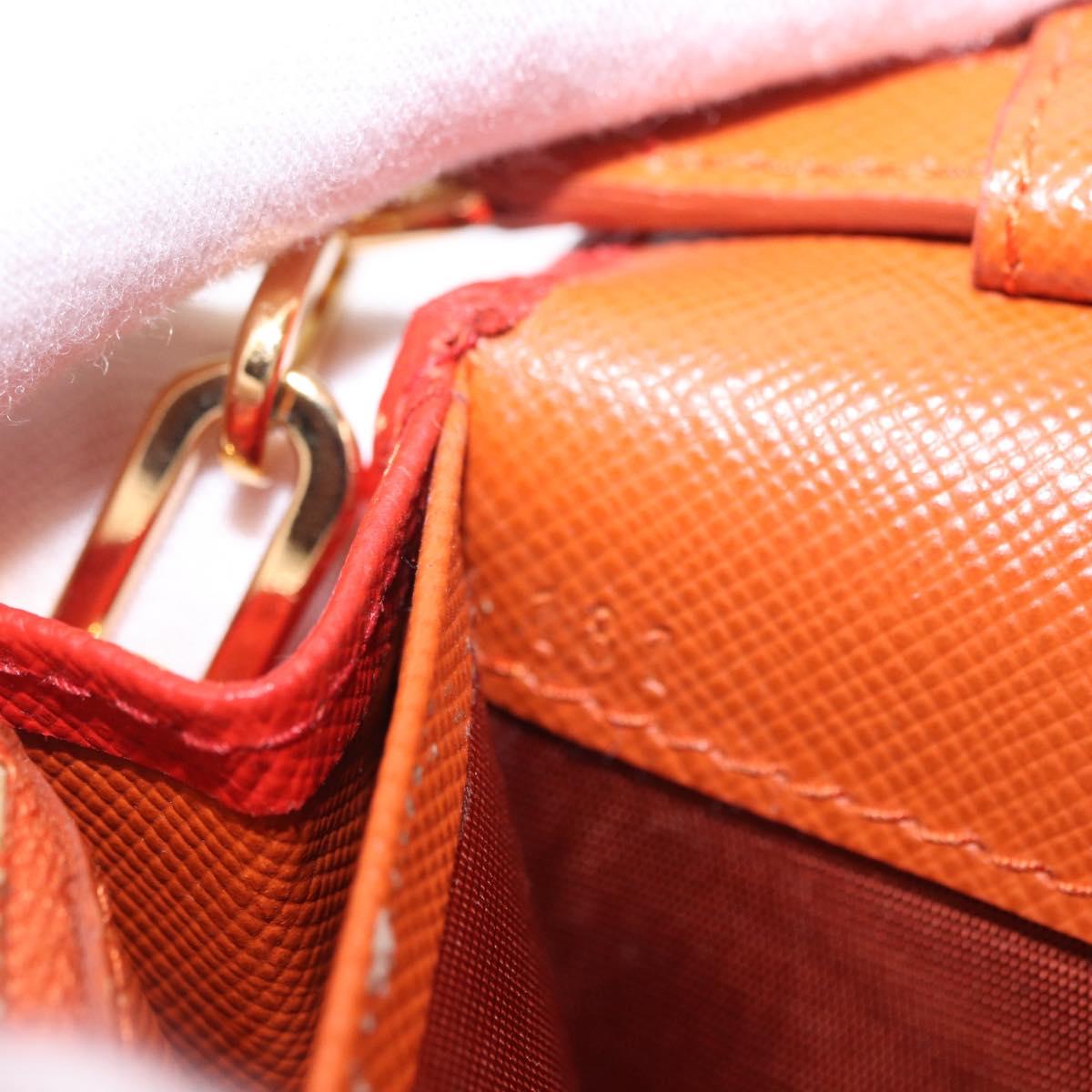 PRADA Chain Shoulder Wallet Saffiano Leather Orange Gold Tone Auth ka6249
