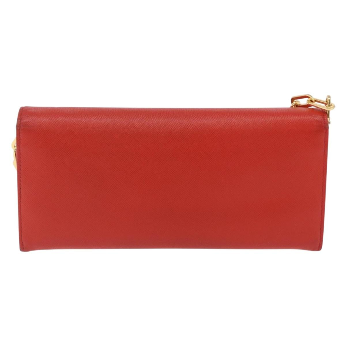 PRADA Chain Shoulder Wallet Saffiano Leather Orange Gold Tone Auth ka6249