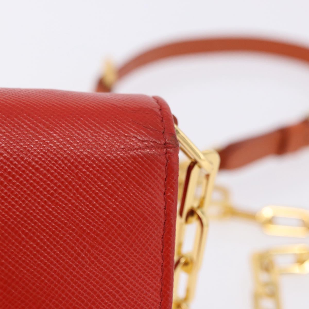 PRADA Chain Shoulder Wallet Saffiano Leather Orange Gold Tone Auth ka6249