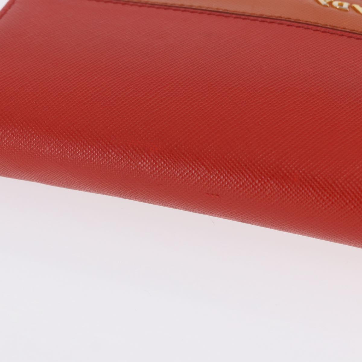 PRADA Chain Shoulder Wallet Saffiano Leather Orange Gold Tone Auth ka6249
