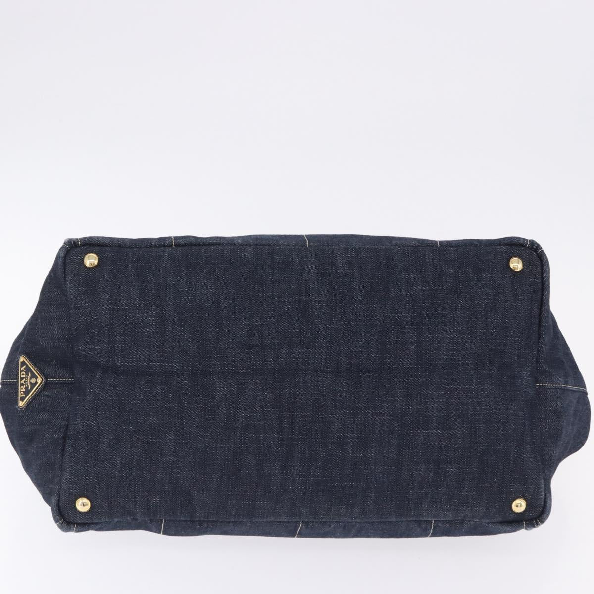 PRADA Canapa GM Hand Bag Denim Blue Gold Tone Auth ka6253V
