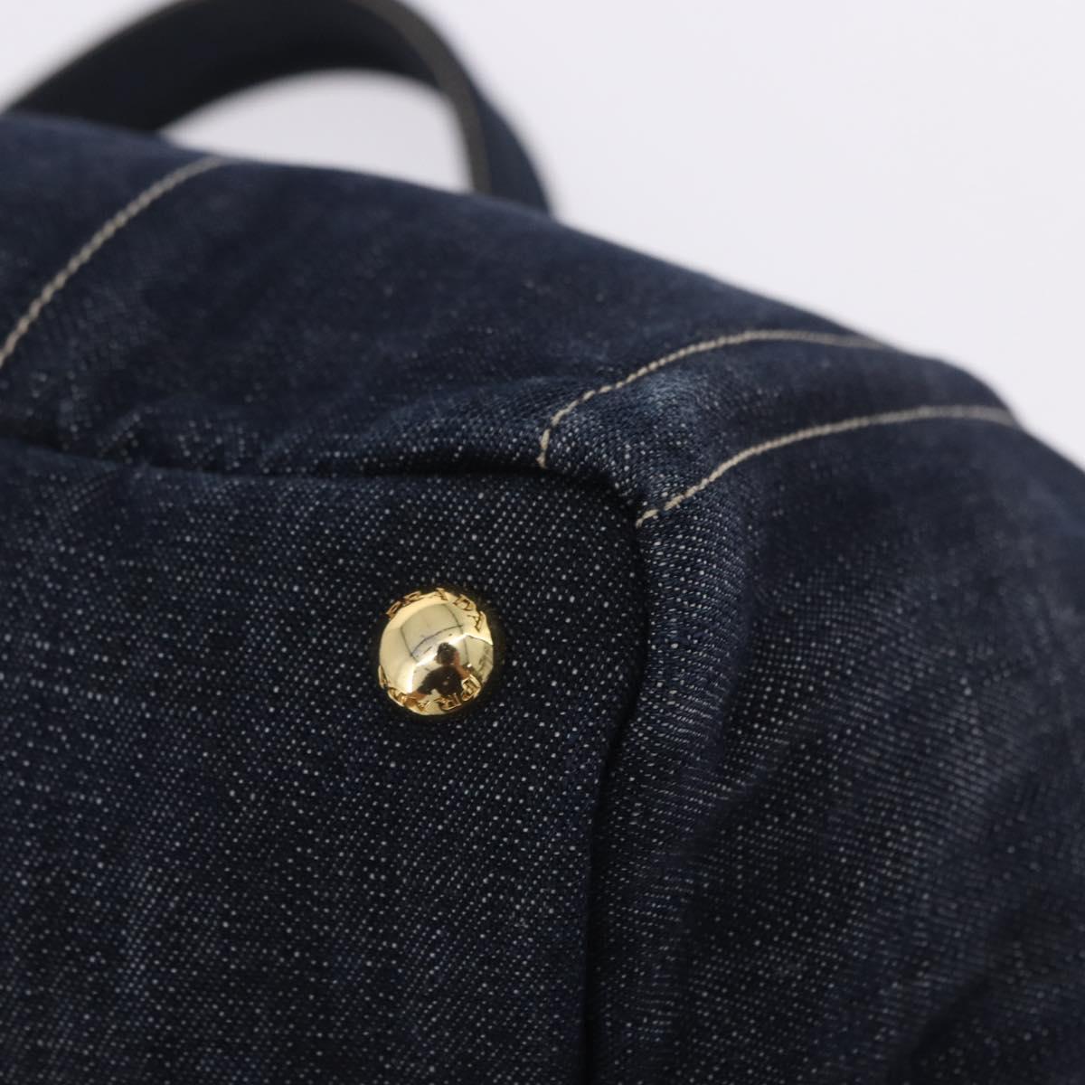 PRADA Canapa GM Hand Bag Denim Blue Gold Tone Auth ka6253V