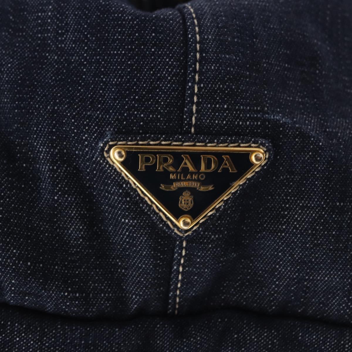 PRADA Canapa GM Hand Bag Denim Blue Gold Tone Auth ka6253V