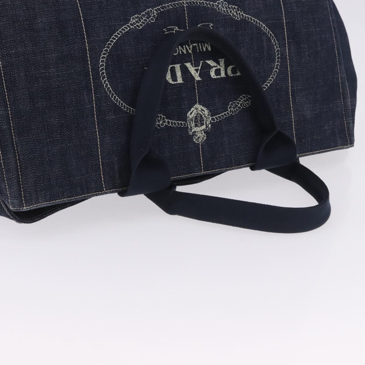 PRADA Canapa GM Hand Bag Denim Blue Gold Tone Auth ka6253V