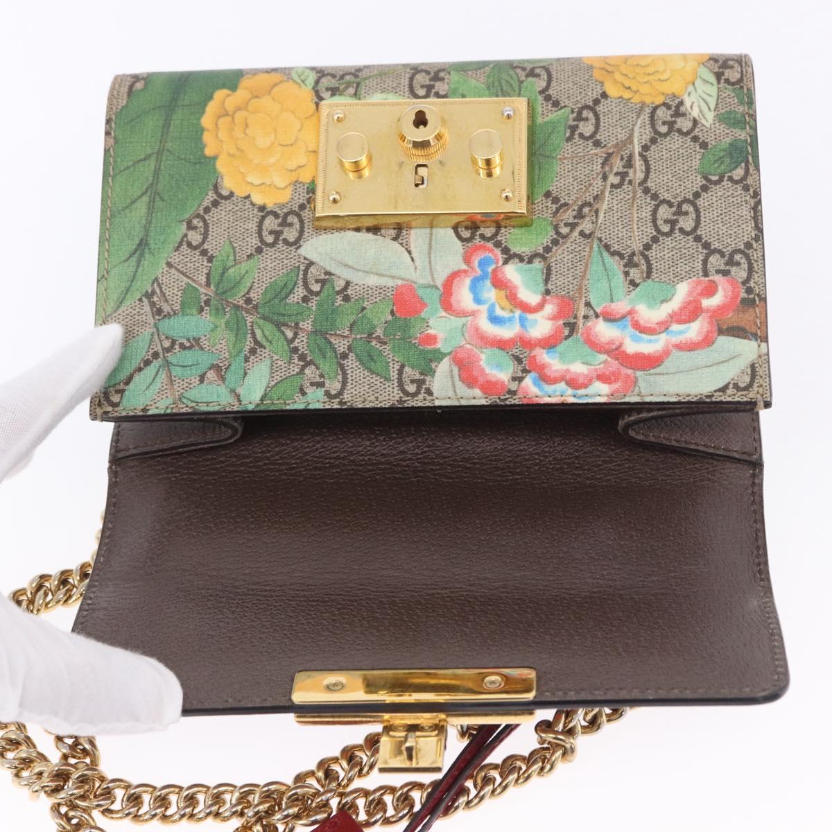 GUCCI GG Supreme Padlock Chain Shoulder Bag PVC Beige Gold 409487 Auth ka6254V