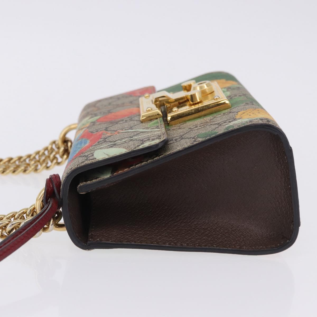 GUCCI GG Supreme Padlock Chain Shoulder Bag PVC Beige Gold 409487 Auth ka6254V