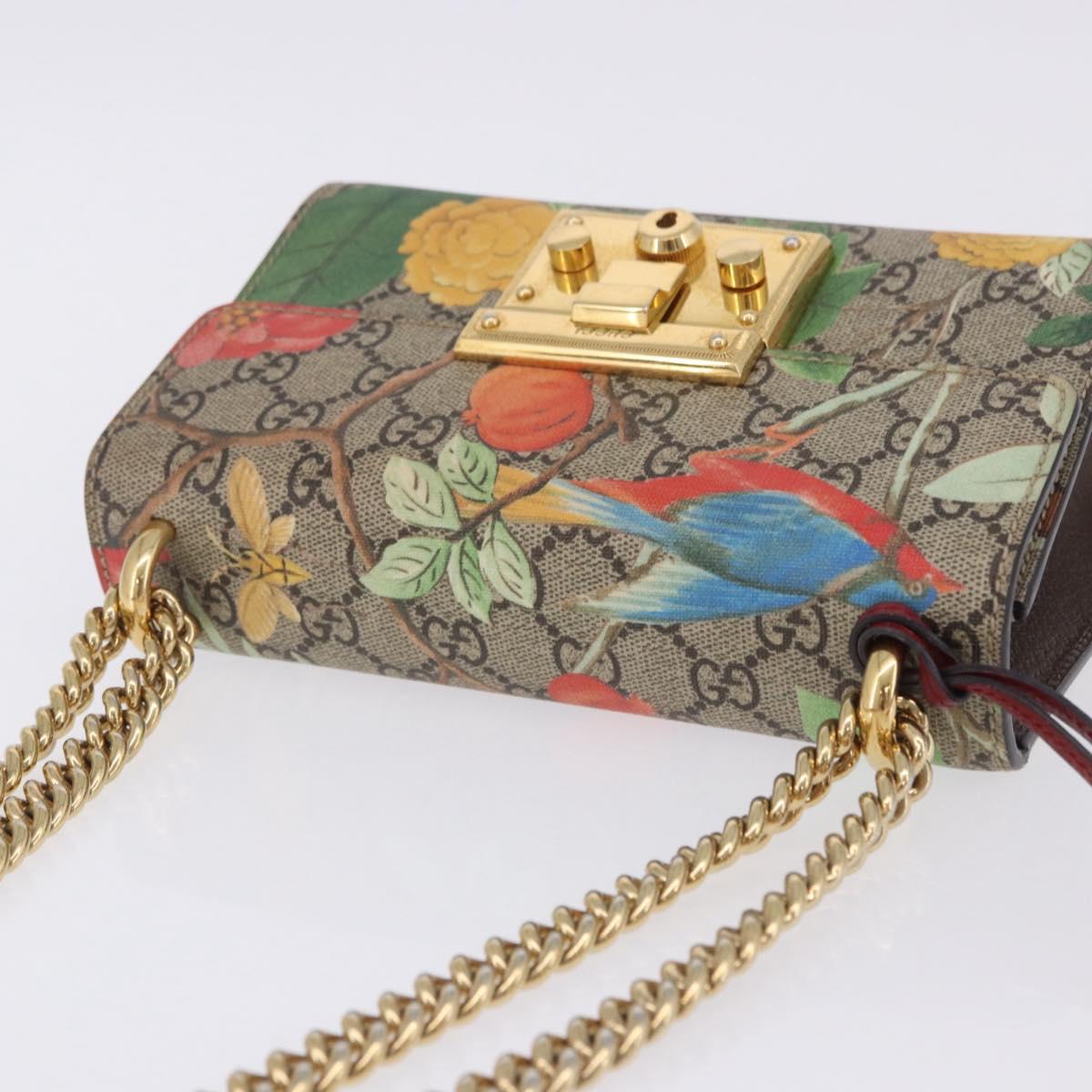 GUCCI GG Supreme Padlock Chain Shoulder Bag PVC Beige Gold 409487 Auth ka6254V