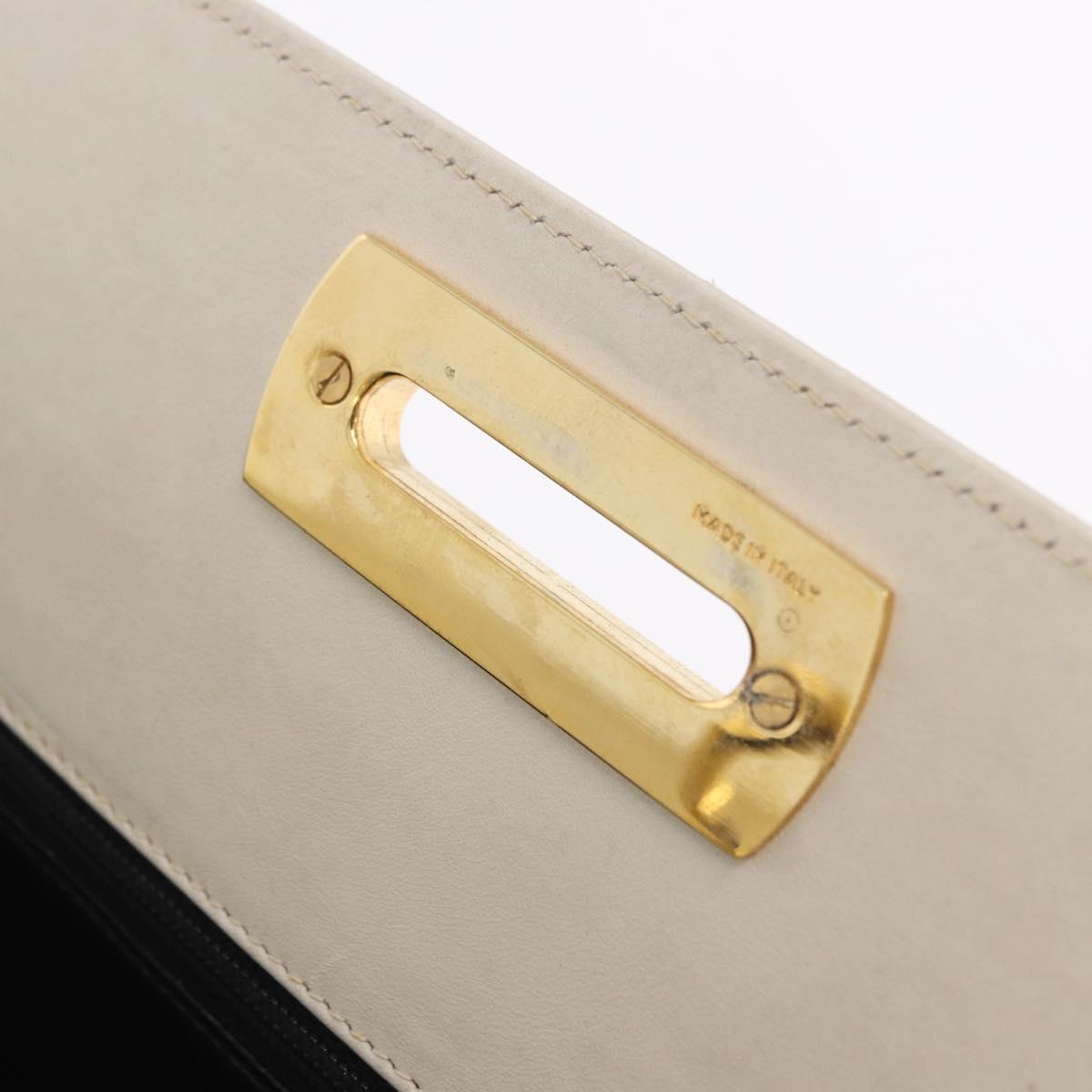 Salvatore Ferragamo Gancini Chain Shoulder Bag Leather White Gold Auth ka6255