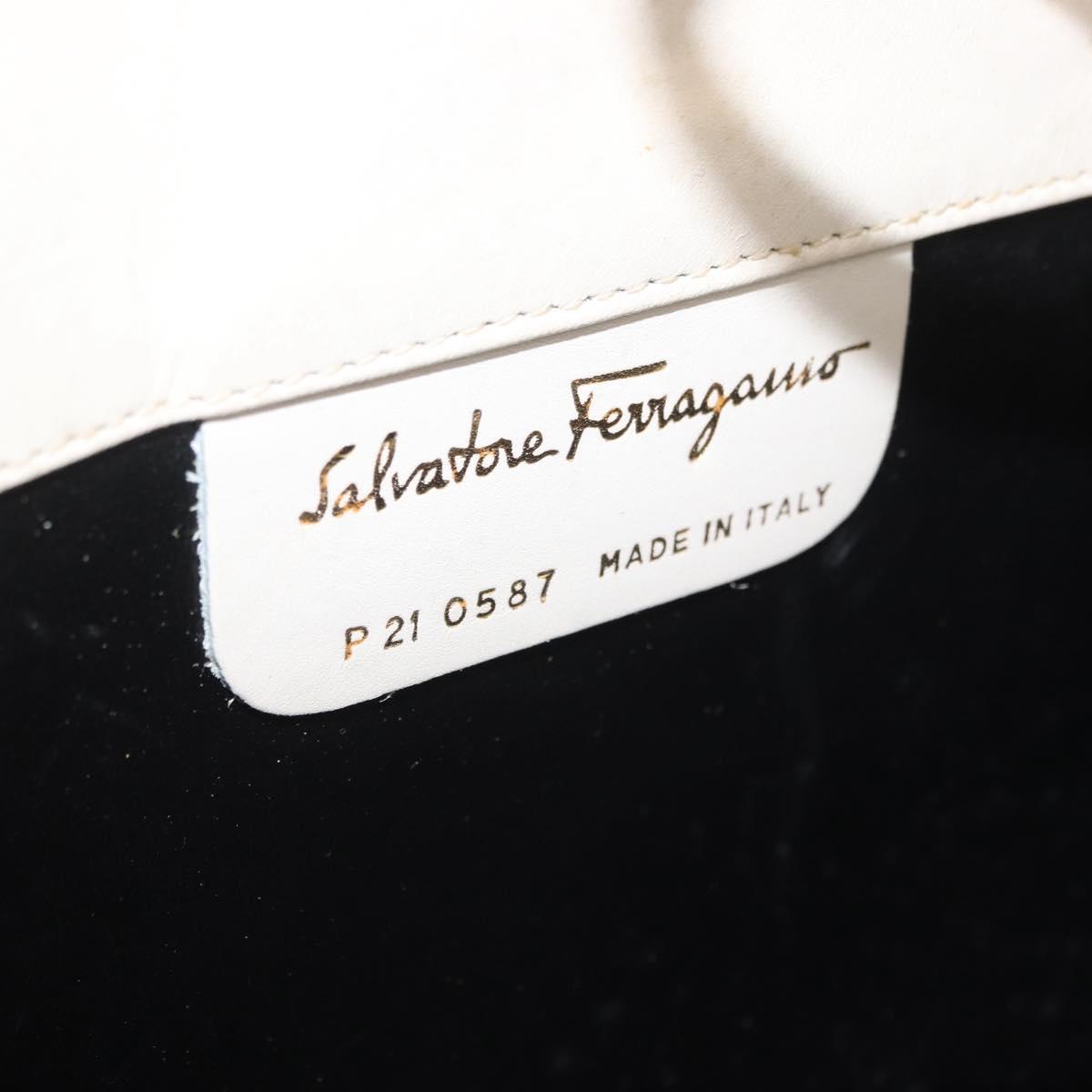 Salvatore Ferragamo Gancini Chain Shoulder Bag Leather White Gold Auth ka6255