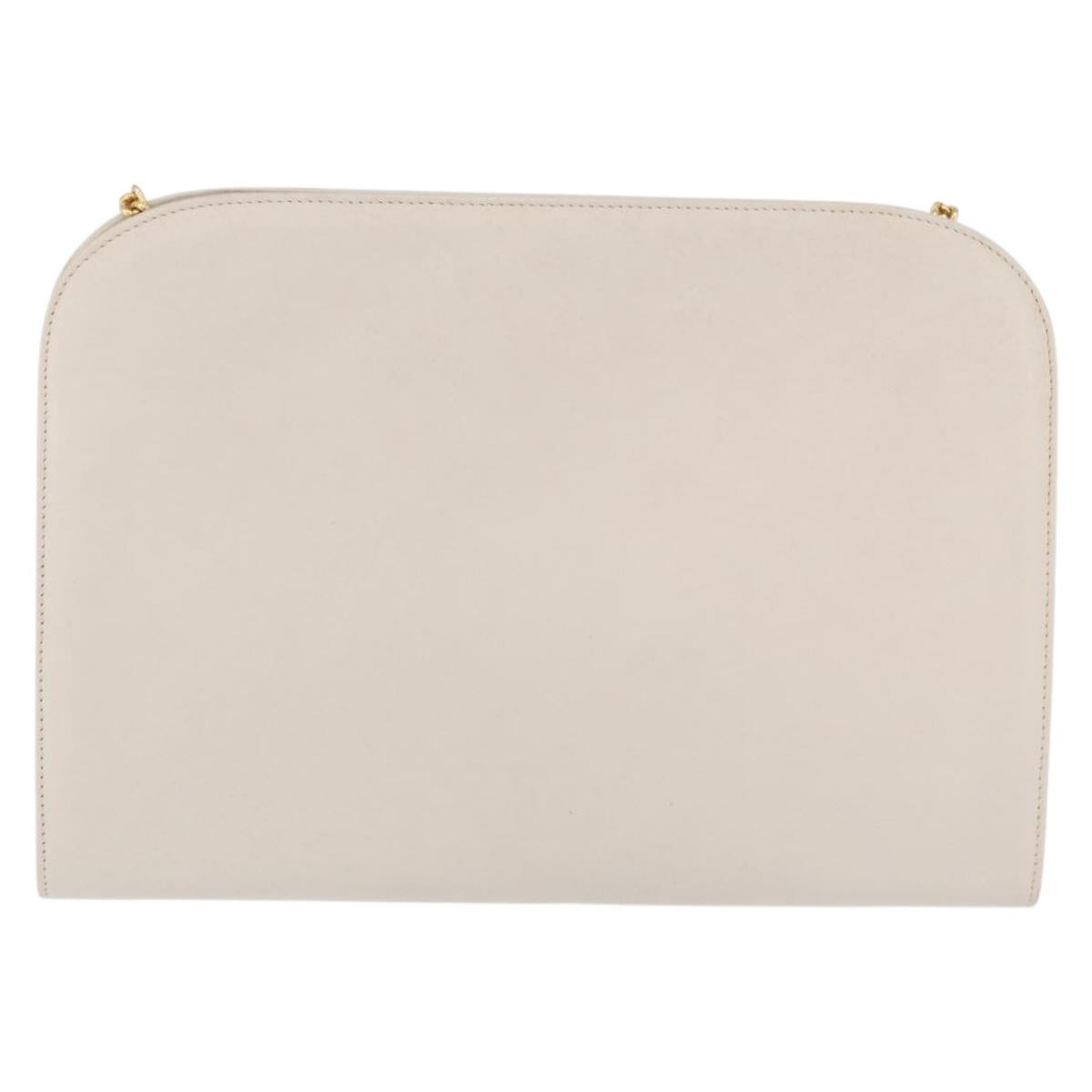 Salvatore Ferragamo Gancini Chain Shoulder Bag Leather White Gold Auth ka6255