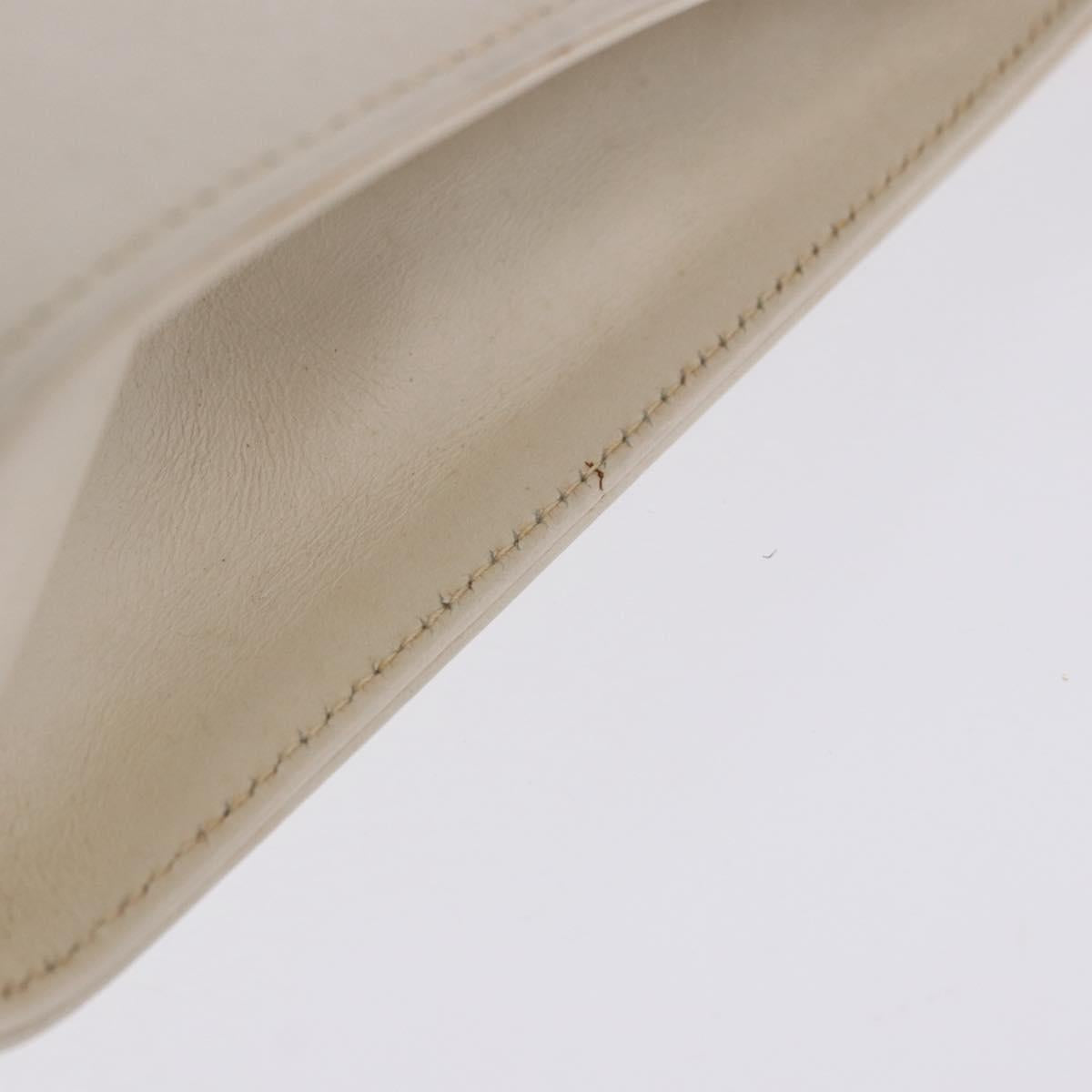 Salvatore Ferragamo Gancini Chain Shoulder Bag Leather White Gold Auth ka6255