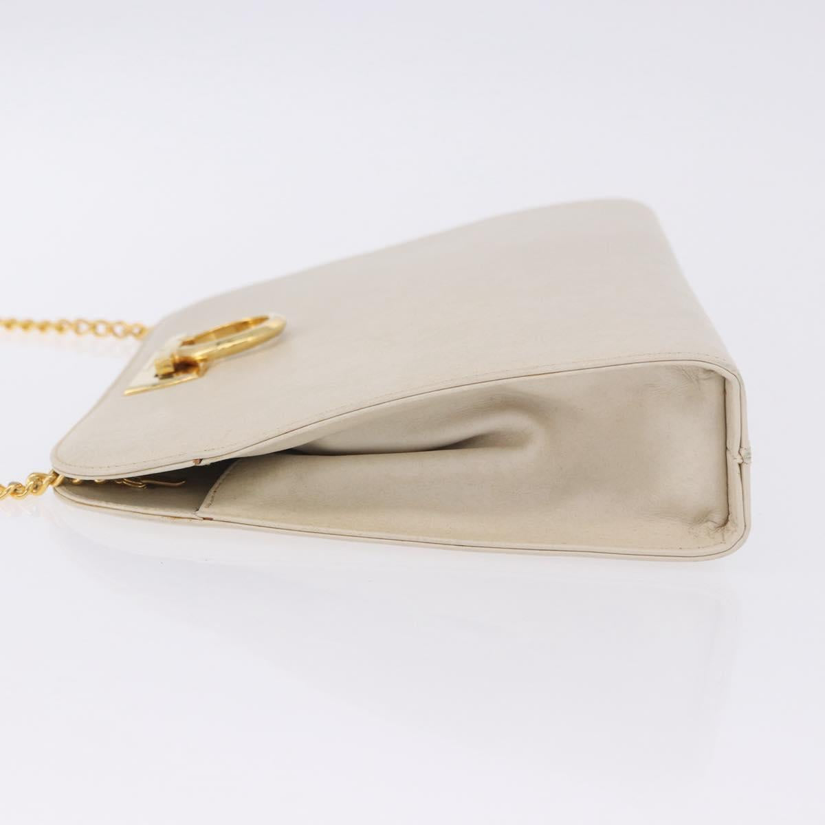 Salvatore Ferragamo Gancini Chain Shoulder Bag Leather White Gold Auth ka6255
