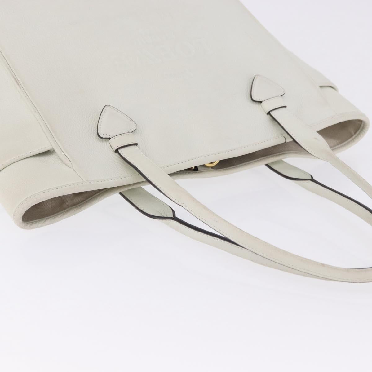 LOEWE Tote Bag Leather White Gold Tone Auth ka6256