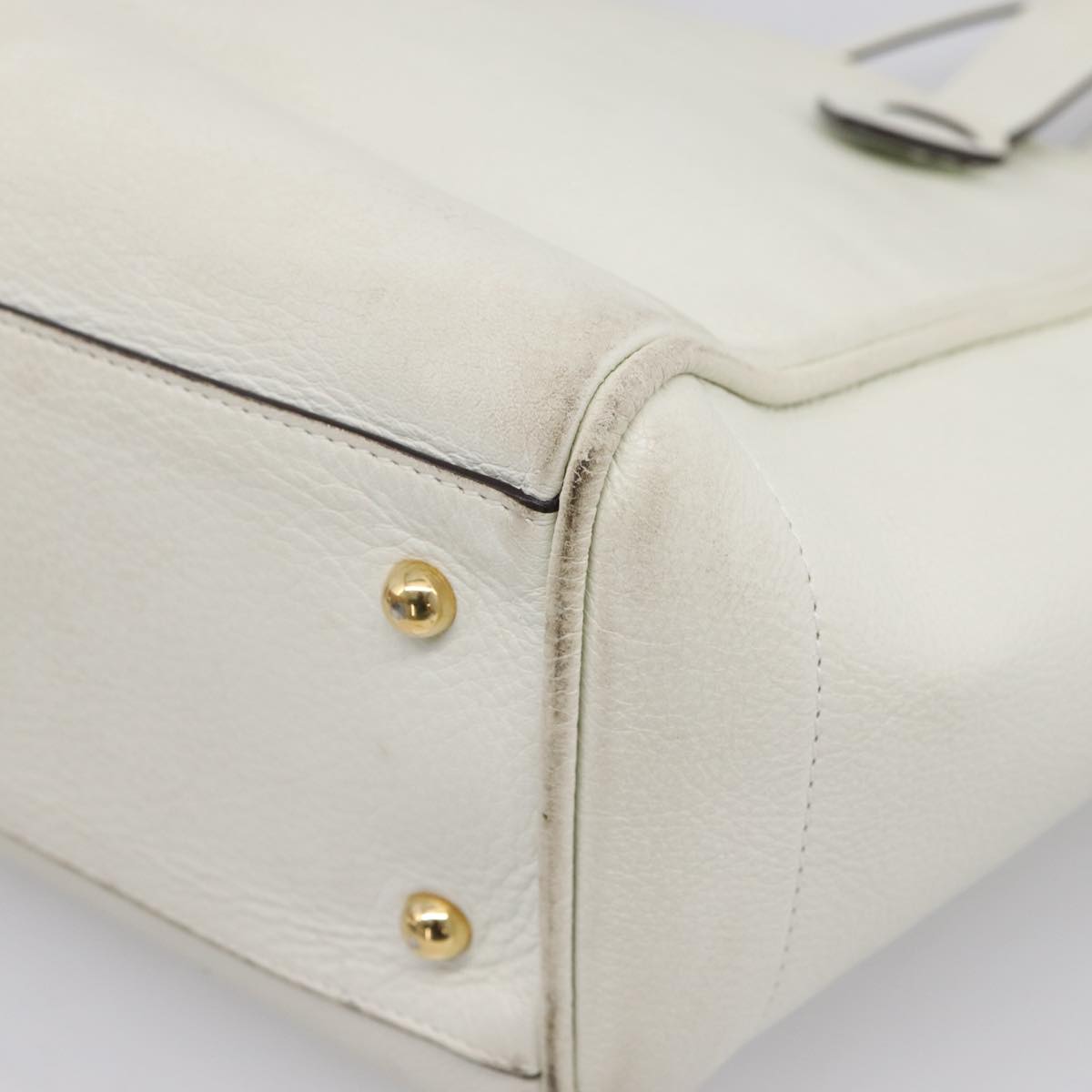 LOEWE Tote Bag Leather White Gold Tone Auth ka6256