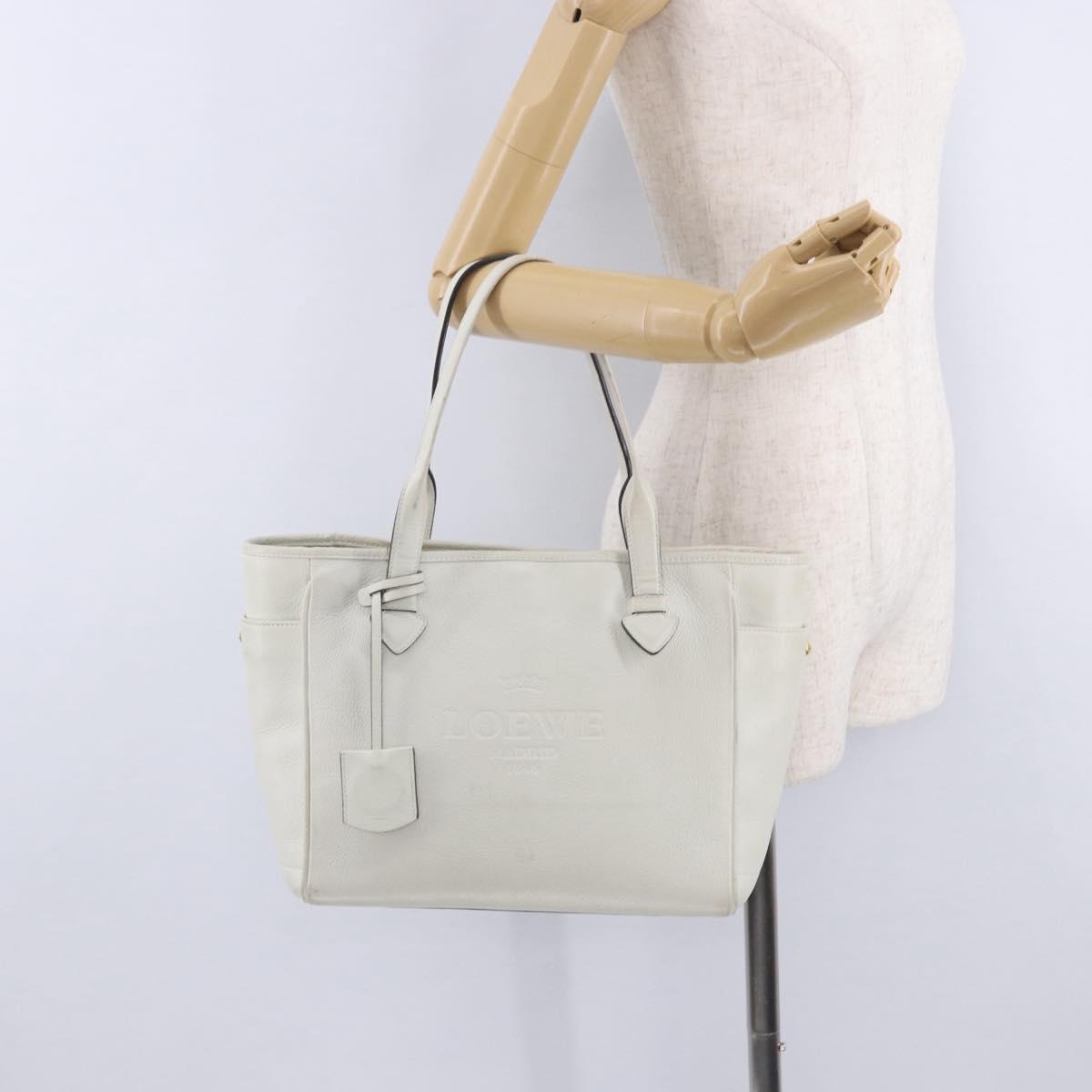 LOEWE Tote Bag Leather White Gold Tone Auth ka6256