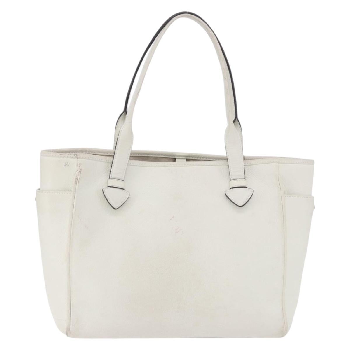 LOEWE Tote Bag Leather White Gold Tone Auth ka6256