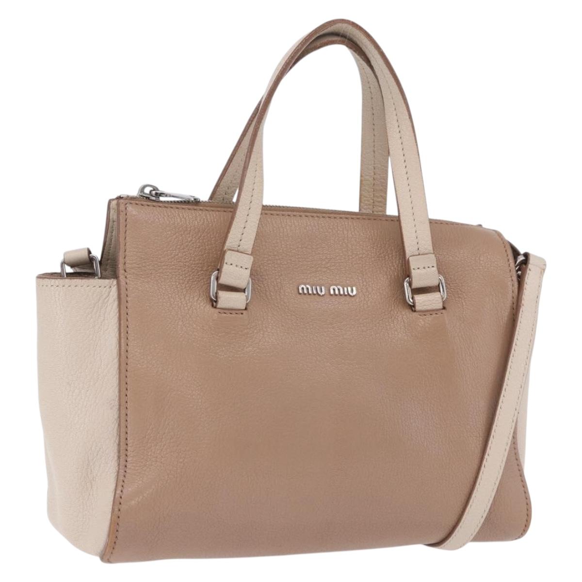 Miu Miu Hand Bag Leather 2way Beige Auth ka6259V