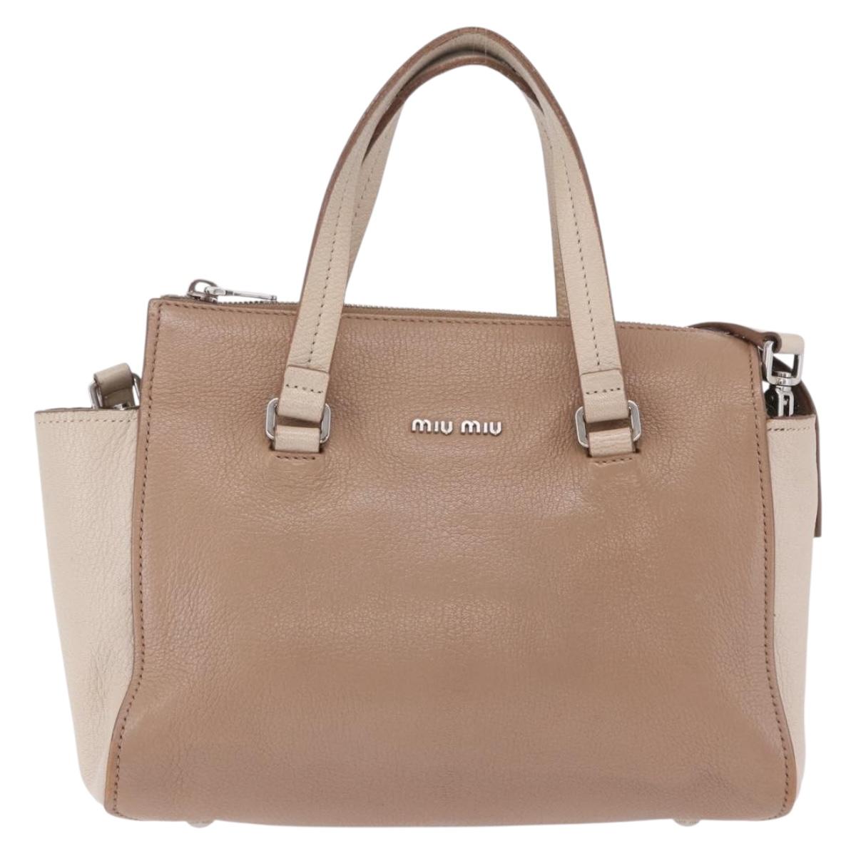 Miu Miu Hand Bag Leather 2way Beige Auth ka6259V