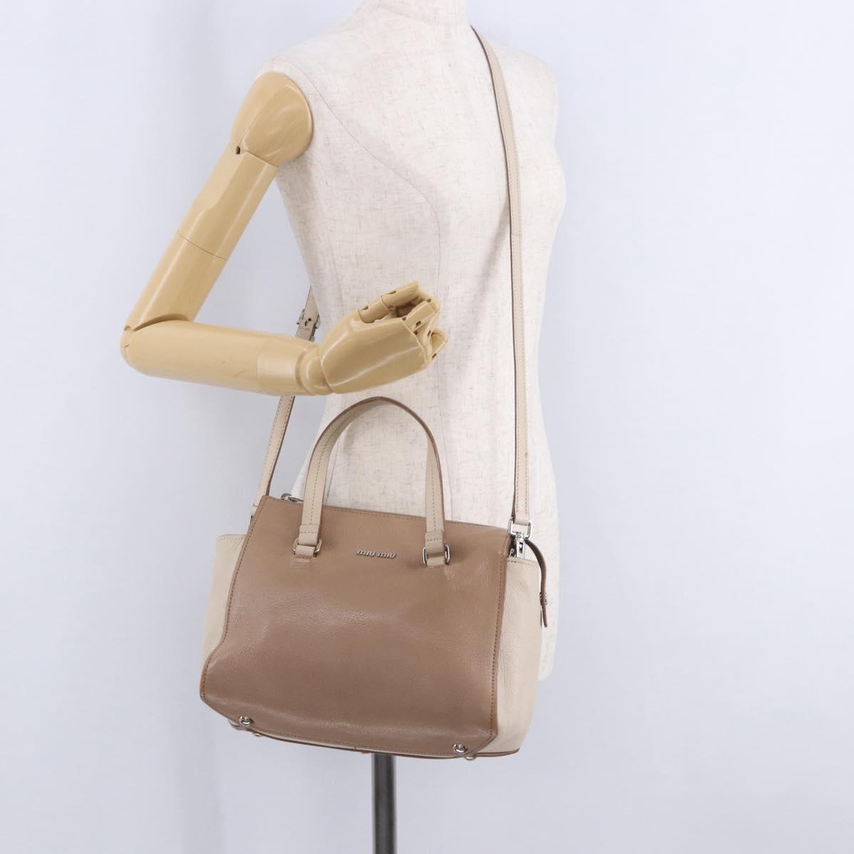Miu Miu Hand Bag Leather 2way Beige Auth ka6259V