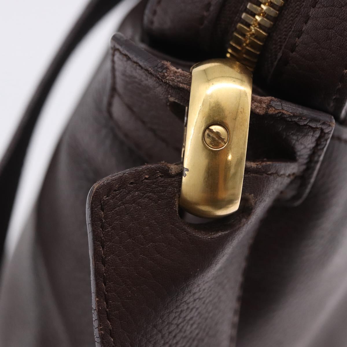 LOEWE Shoulder Bag Leather Dark Brown Gold Tone Auth ka6261A