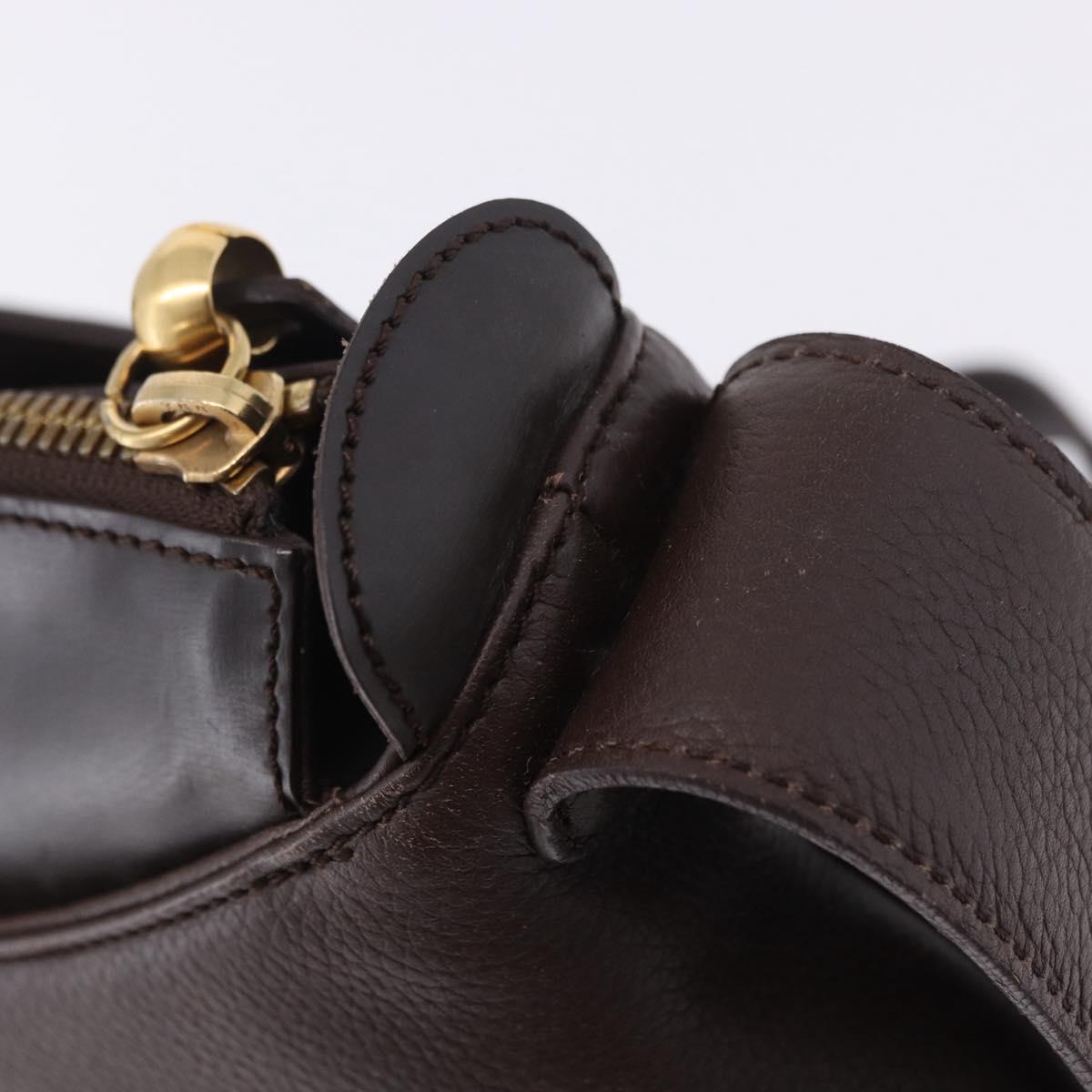 LOEWE Shoulder Bag Leather Dark Brown Gold Tone Auth ka6261A