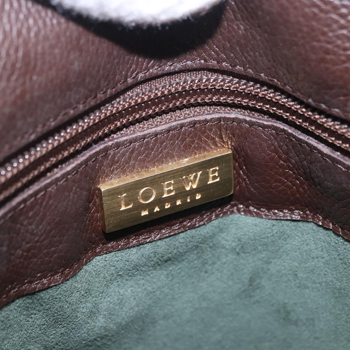 LOEWE Shoulder Bag Leather Dark Brown Gold Tone Auth ka6261A