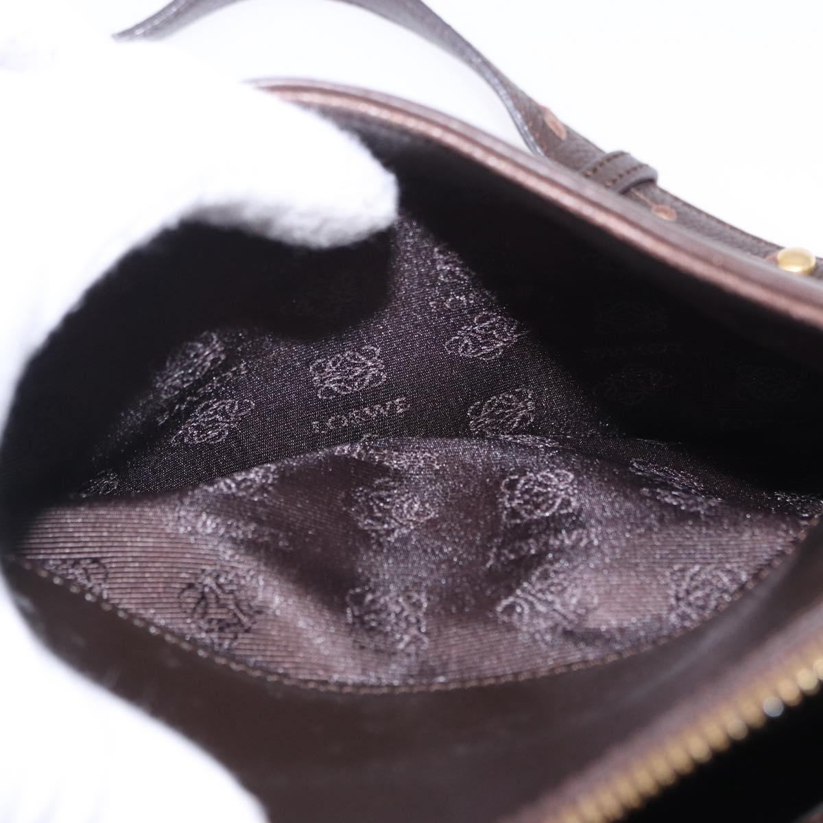 LOEWE Shoulder Bag Leather Dark Brown Gold Tone Auth ka6261A