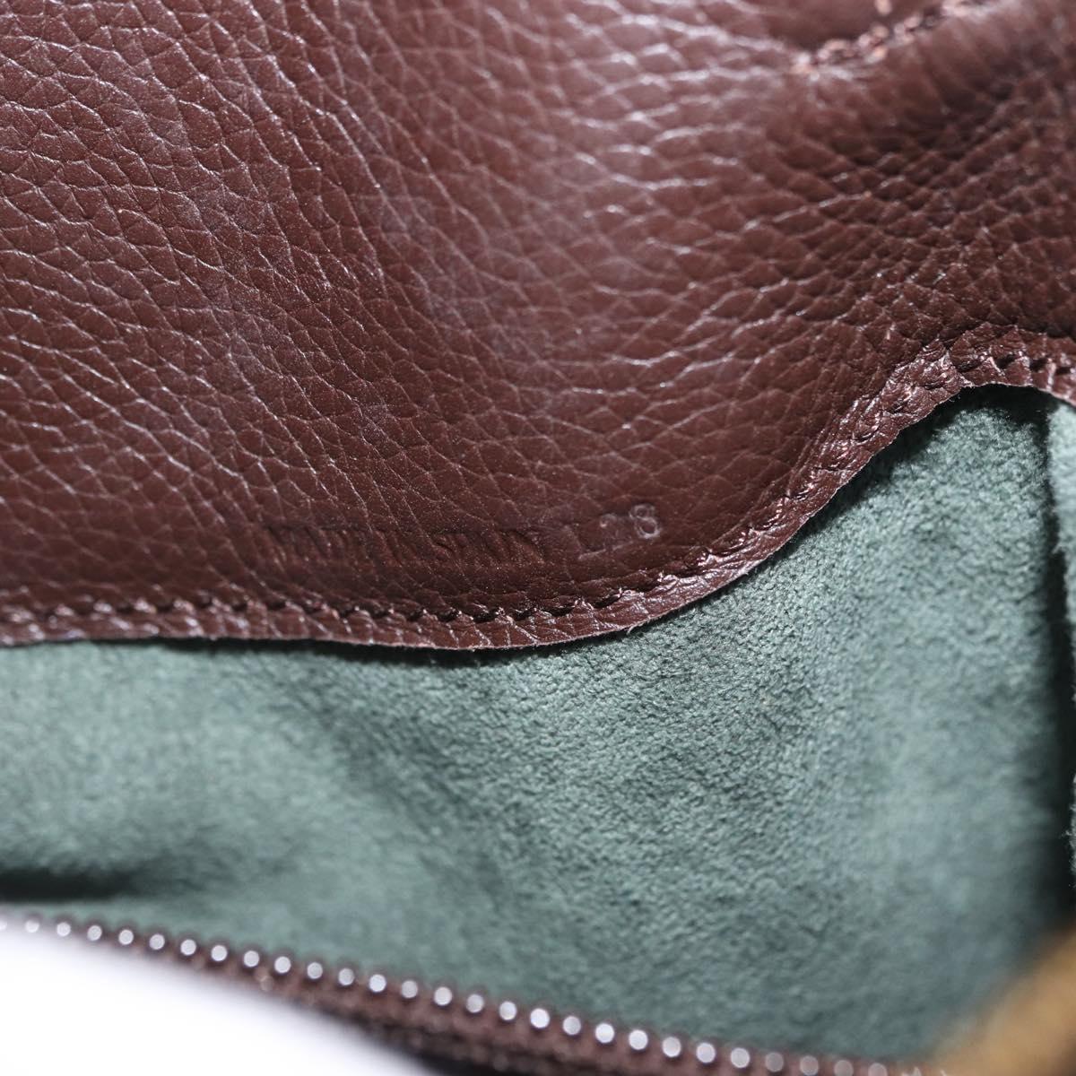LOEWE Shoulder Bag Leather Dark Brown Gold Tone Auth ka6261A