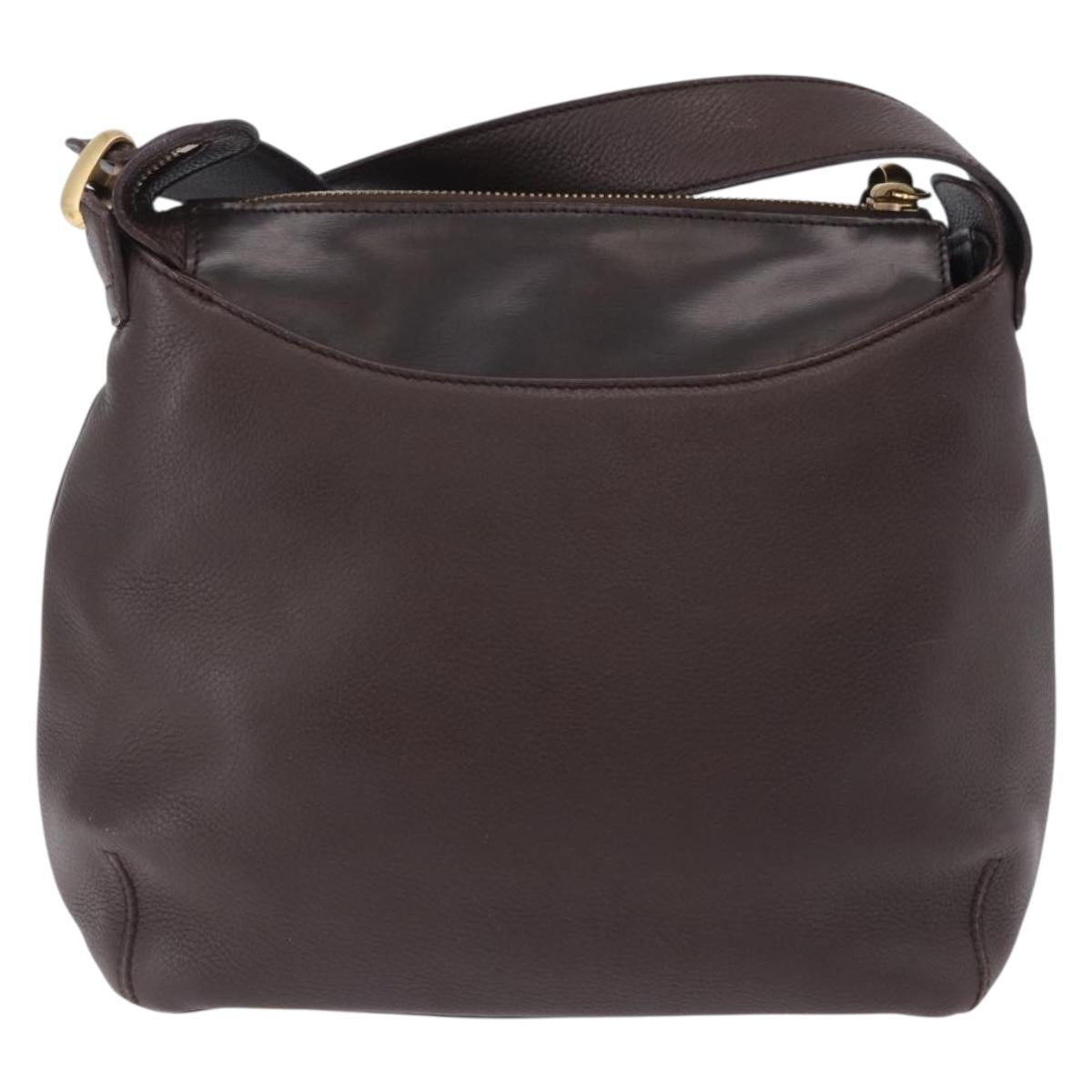LOEWE Shoulder Bag Leather Dark Brown Gold Tone Auth ka6261A