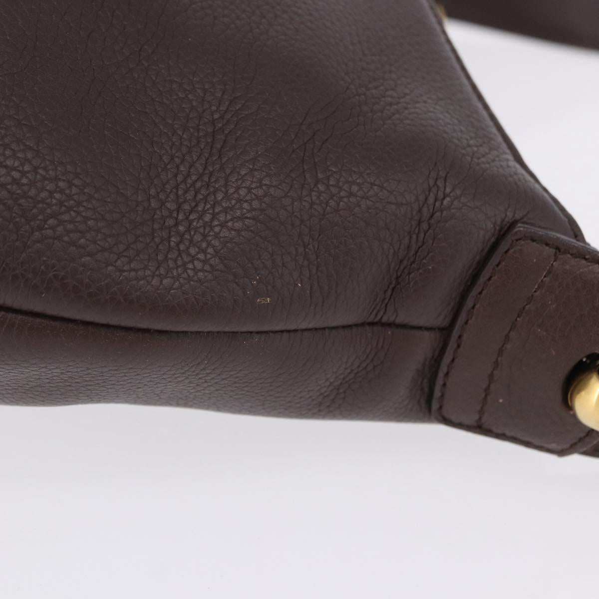 LOEWE Shoulder Bag Leather Dark Brown Gold Tone Auth ka6261A