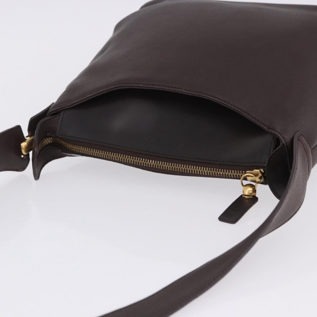 LOEWE Shoulder Bag Leather Dark Brown Gold Tone Auth ka6261A