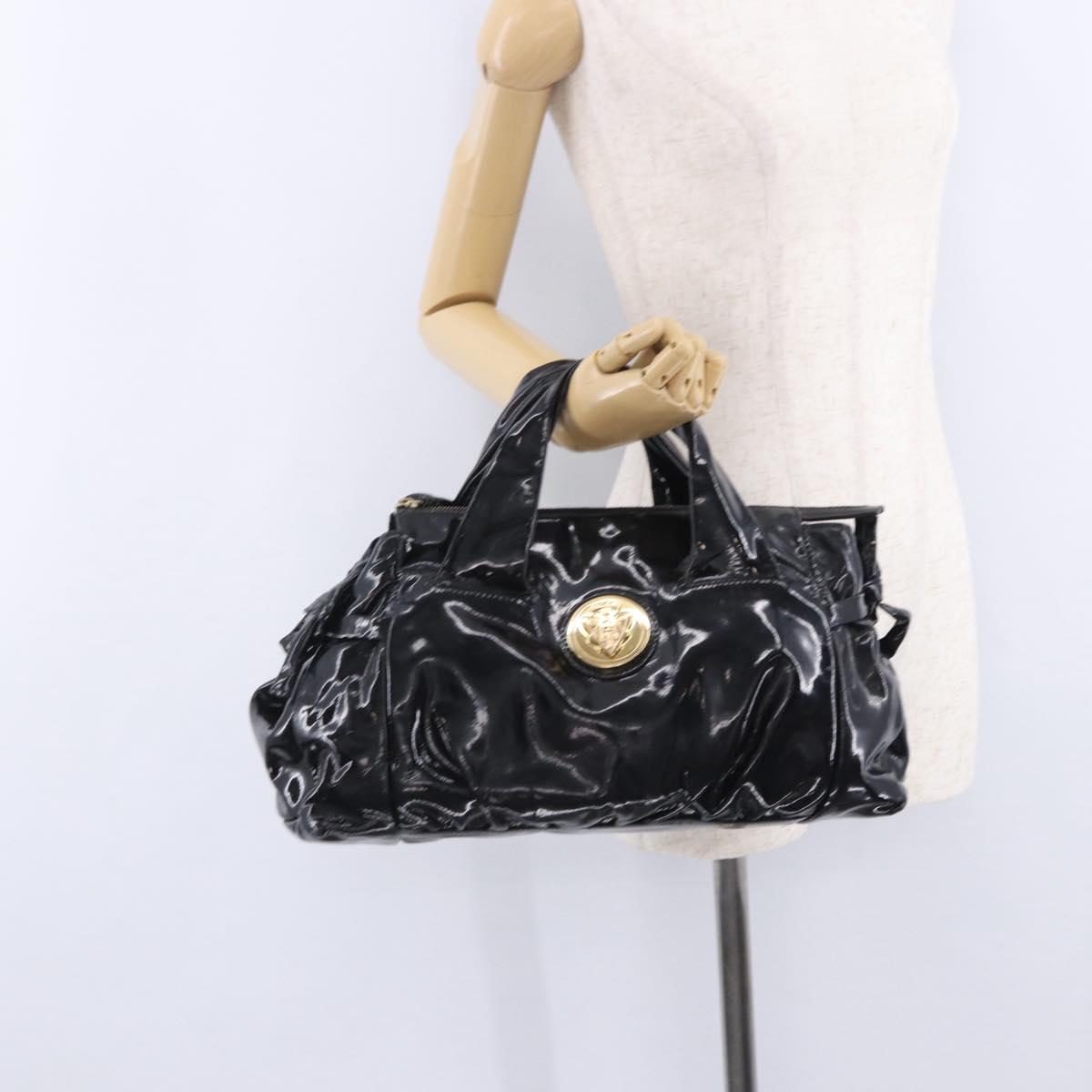 GUCCI Histeria Hand Bag Patent Black 197020 Auth ka6264