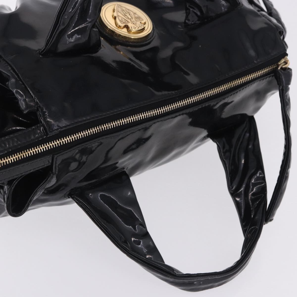 GUCCI Histeria Hand Bag Patent Black 197020 Auth ka6264
